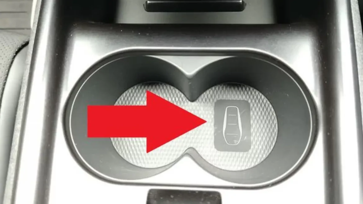 Das kleine Schlüsselsymbol im Getränkehalter markiert oft eine Notfallzone. Sie hilft, das Auto bei leerer Batterie im Funkschlüssel zu starten.