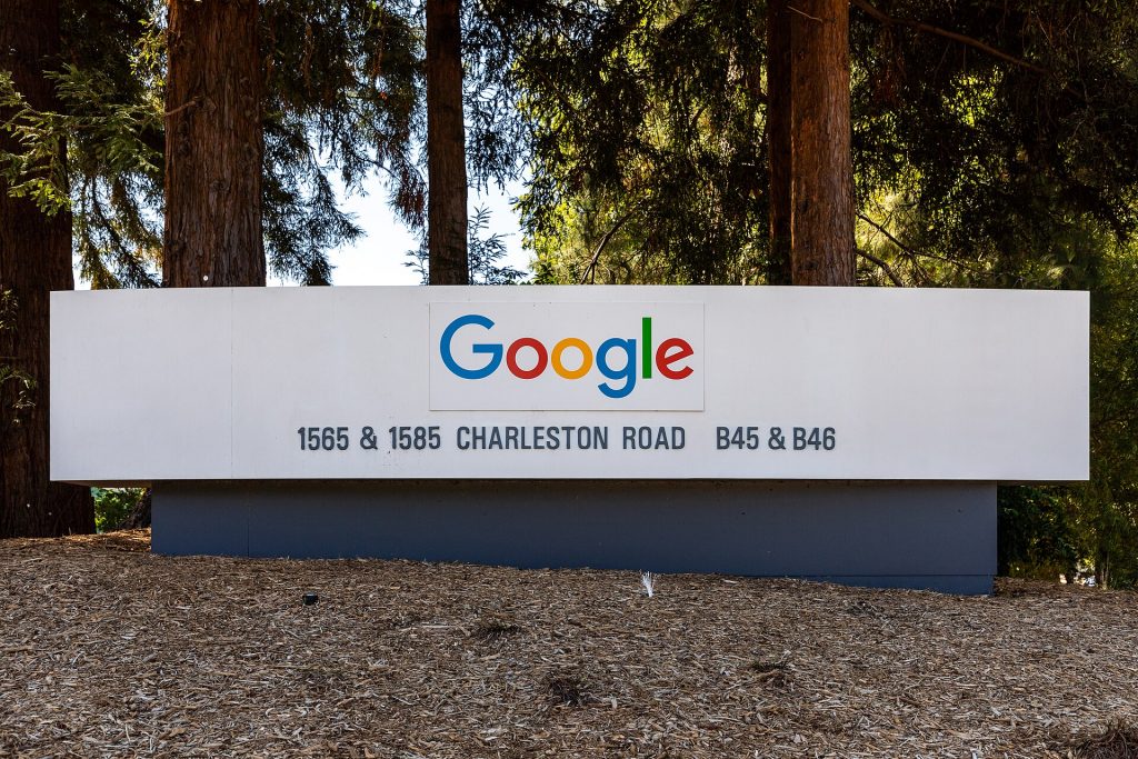 Google-Firmenschild an der Charleston Road in Mountain View, Kalifornien